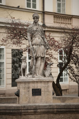 Obraz premium Monuments fountains on the market square in the city of Lviv