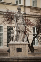 Obraz premium Monuments fountains on the market square in the city of Lviv