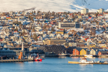 View of a marina in Tromso, North Norway.