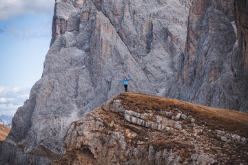 Girl in Amazing Italian Alps at Seceda Mountain 