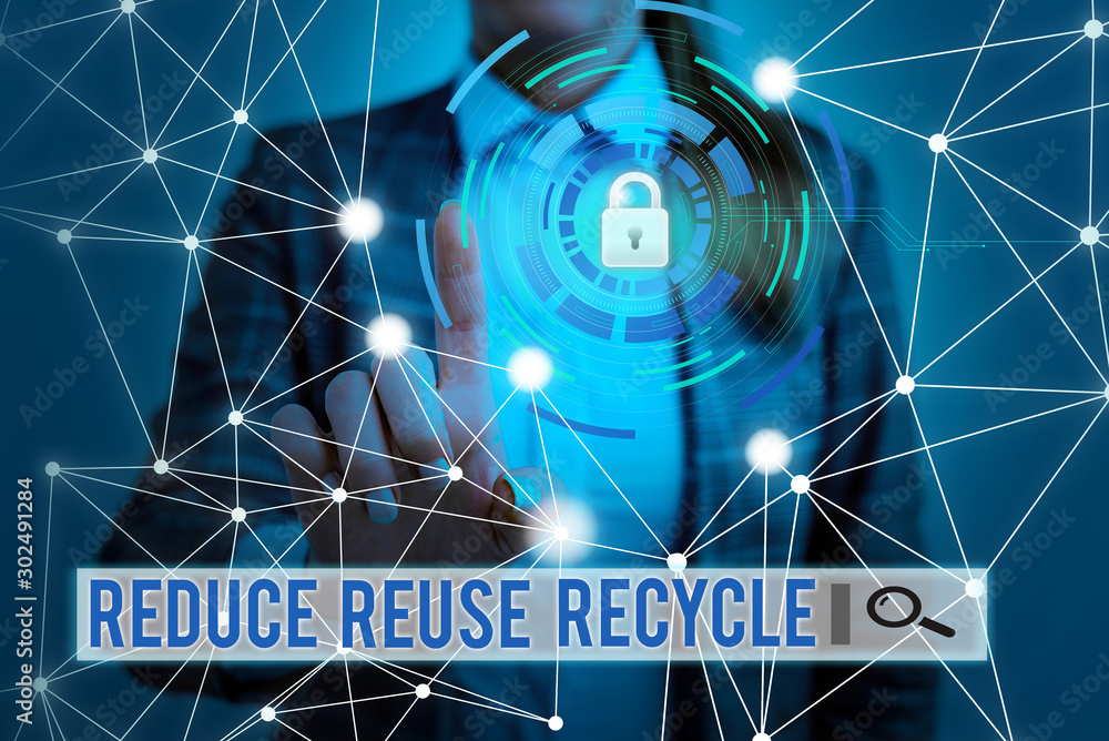 Poster handwriting text reduce reuse recycle. conceptual photo environmentallyresponsible consumer behavior