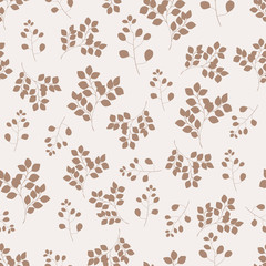 Seamless pattern with twigs and leaves. Desing Wallpaper, greeting card, gift. Outline hand drawn.