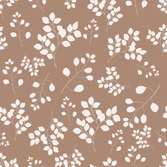 Seamless pattern with twigs and leaves. Desing Wallpaper, greeting card, gift. Outline hand drawn. © Tory Mosh