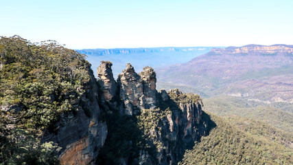 View of the three sisters from the viewing deck at the Blue Mountains in NSW, Australia