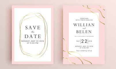 Beautiful set of wedding card templates. Gold collection of geometrical polyhedron, art deco style for wedding invitation, luxury templates, decorative patterns.
