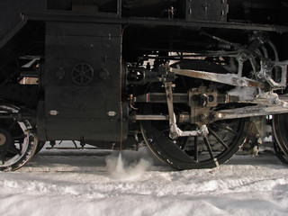 冬の蒸気機関車の動輪