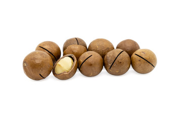 Macadamia nut isolated on white background.