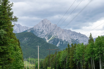mountain behind power lines