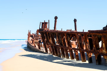 Bow of the SS Maheno shipwrecked on the beach on Fraser Island
