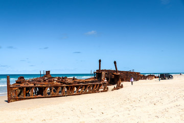 Bow of the SS Maheno shipwrecked on the beach on Fraser Island