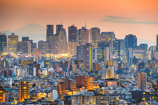 Tokyo, Japan cityscape with Shinjuku Ward and Mt. Fuji