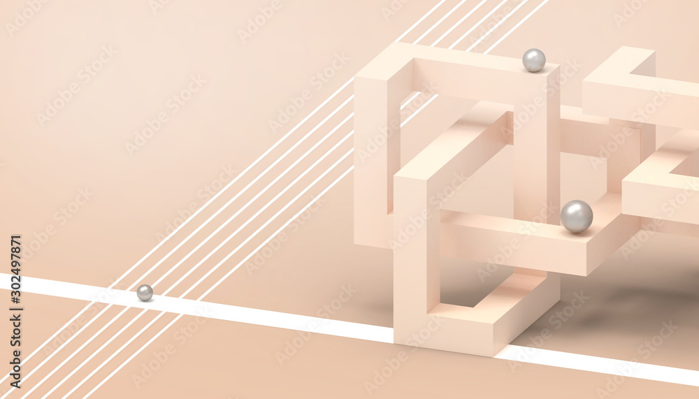 Poster abstract low-poly geometric technology cube concept illusion on orange pastel background structure -