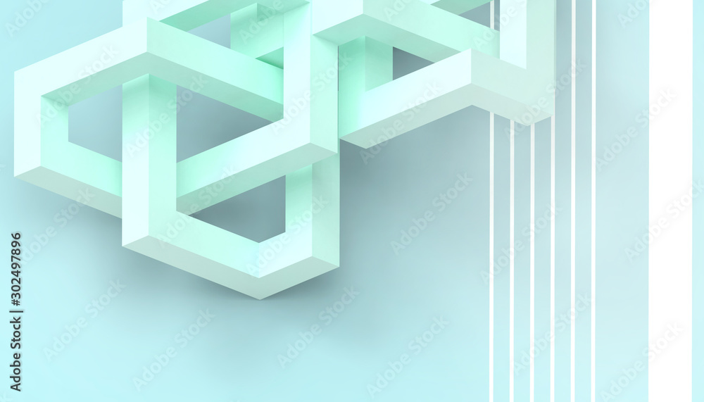 Poster abstract low-poly geometric technology cube concept illusion structure on pastel blue background - 3