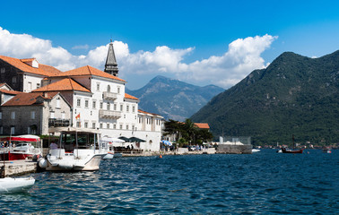 Fototapeta na wymiar Perast. View from the sea. Bay of Kotor. Montenegro.