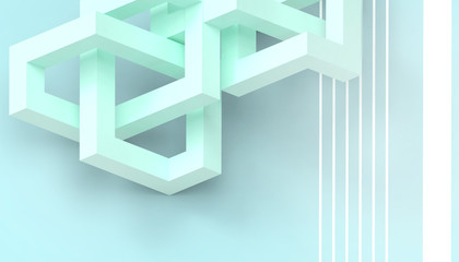 Abstract low-poly Geometric Technology Cube Concept Illusion Structure  on pastel Blue background - 3d rendering