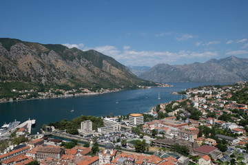 Kotor.  View from the observation deck. The old town road. Montenegro.