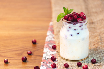 Yogurt with cereals and cranberries