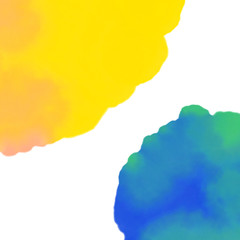 Colorful watercolor painting on white paper background. Yellow and blue with green watercolor on white.