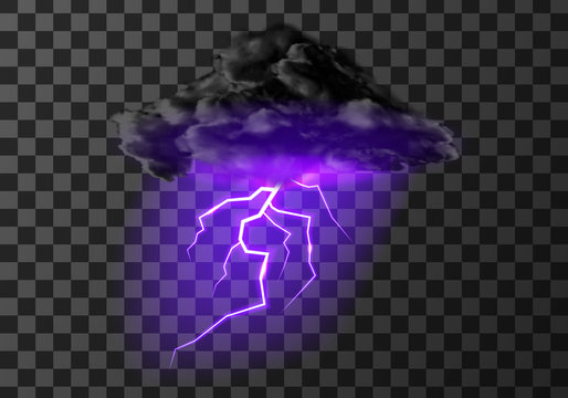 Thunderstorm Cloud With Lightning Weather Meteo Icon Realistic Vector Illustration