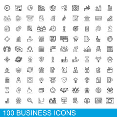 100 business icons set. Outline illustration of 100 business icons vector set isolated on white background
