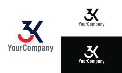 Corporate letter 3K logo design template. Simple and clean flat design of letter 3K logo vector template.