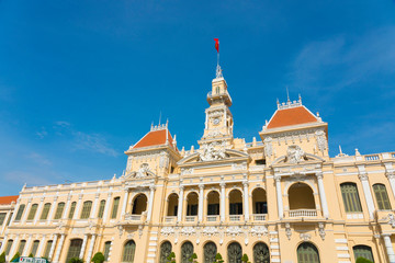 Fototapeta premium The People's Committee of Ho Chi Minh City with blue sky in Ho Chi Minh, Vietnam