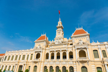  The People's Committee of Ho Chi Minh City with blue sky in Ho Chi Minh, Vietnam
