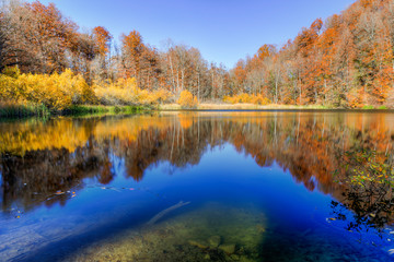 Small mountain lake in the fall