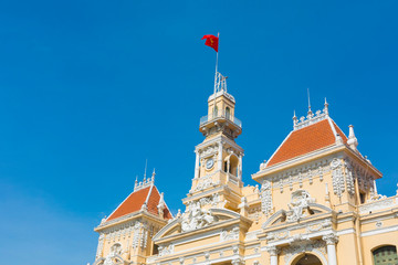  The People's Committee of Ho Chi Minh City with blue sky in Ho Chi Minh, Vietnam