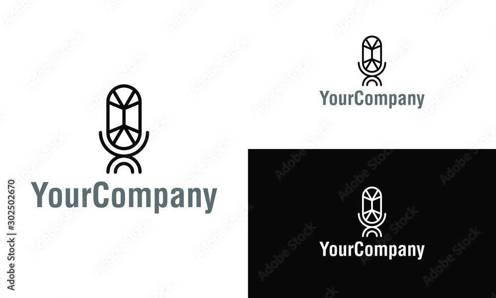 Fototapete linear microphone logo template design. creative vector emblem, for icon or design concept.minimalis