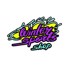 Winter sports shop vector lettering sign.