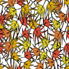Seamless pattern of fall drawn leaves