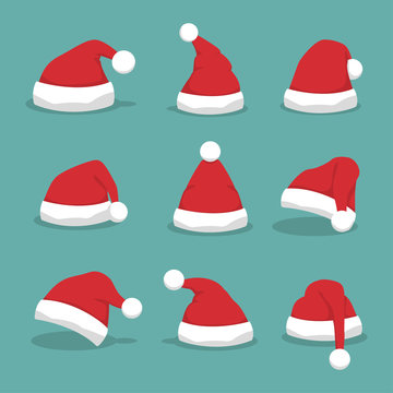 Santa hat set with shadow in a flat design