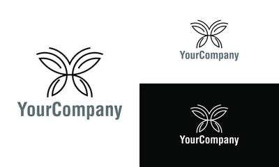 Fototapeta na wymiar Linear butterfly logo template design. Creative vector emblem, for icon or design concept. Linear butterfly logo template design.