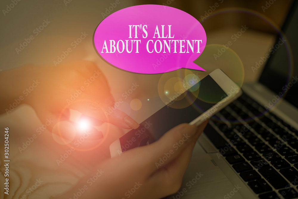 Poster conceptual hand writing showing it s all about content. concept meaning express thru writing informa