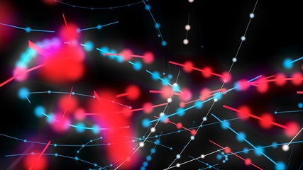 The coherence of points and lines. 3D rendering, 3d illustrates the combination of the light of light trails. Big Data connection and technology