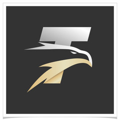 Letter T Gold Silver Eagle Head Logo