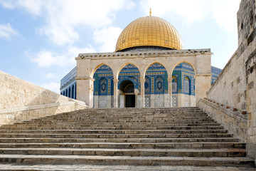 Stairs leading up to the Dome of the Rock on Temple Mount in Jerusalem