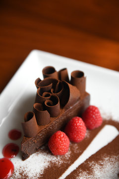 Slice of dark chocolate cake