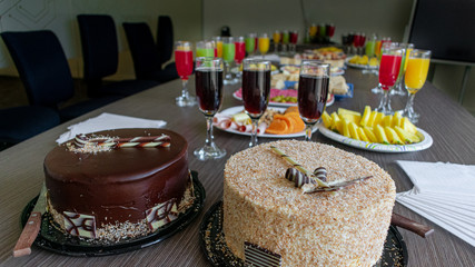 Festive colorfull drinks and cake 