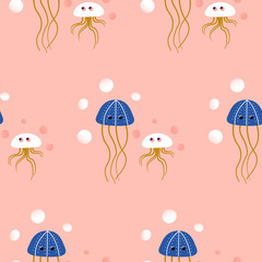 Cute jellyfish in a seamless pattern design