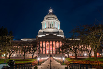 Capitol Building At Night With Lights Olympia Washington