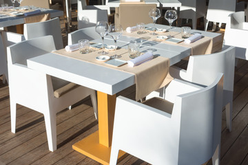 Set table in a street cafe
