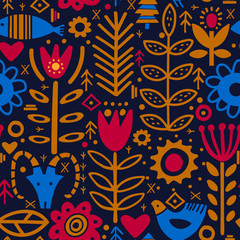 Abstract plants and deer in nordic style seamless pattern. Textile, wallpaper, wrapping paper design idea