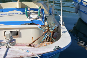 Nautical images and Backgrounds, fishing harbour in Alanya Turkey with nets, boats, anchors, rope...