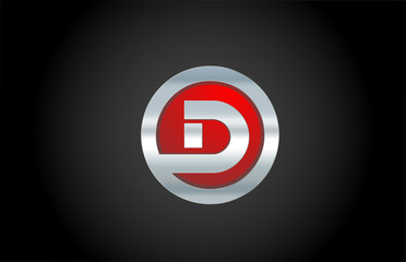 black blackground red metal D alphabet letter logo design icon for company or business