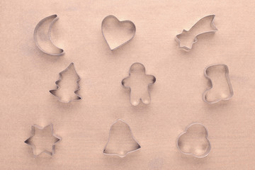 kitchen tools for gingerbread making on baking paper