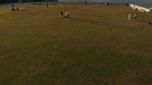 drone view of skyline of Singapore during sunset