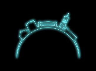 city skyline of Bakersfield in united states neon effect