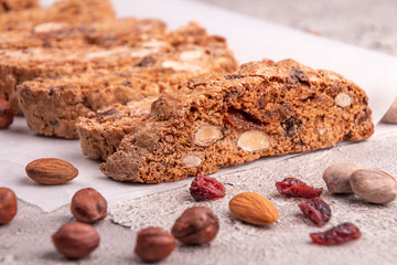 Traditional italian Christmas New Year dry cookies biscuits biscotti cantuccini. Biscotti di Prato.